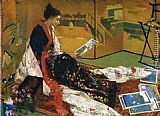 James Abbott Mcneill Whistler Canvas Paintings - Caprice in Purple and Gold The Golden Screen